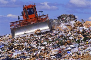 bulldozer in landfill